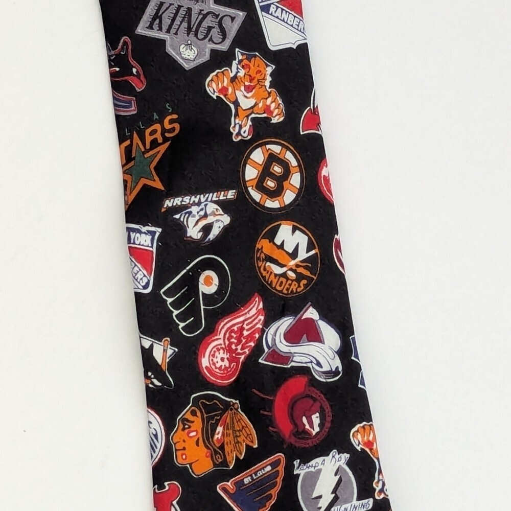 Black Skinny Tie with NHL Team Logos - Picture 2 of 5